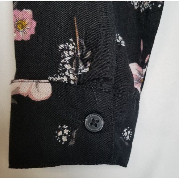 Divided Women's Mini Black Floral Dress Button Up Long Cuffed Sleeves Size 6 - Picture 5 of 10